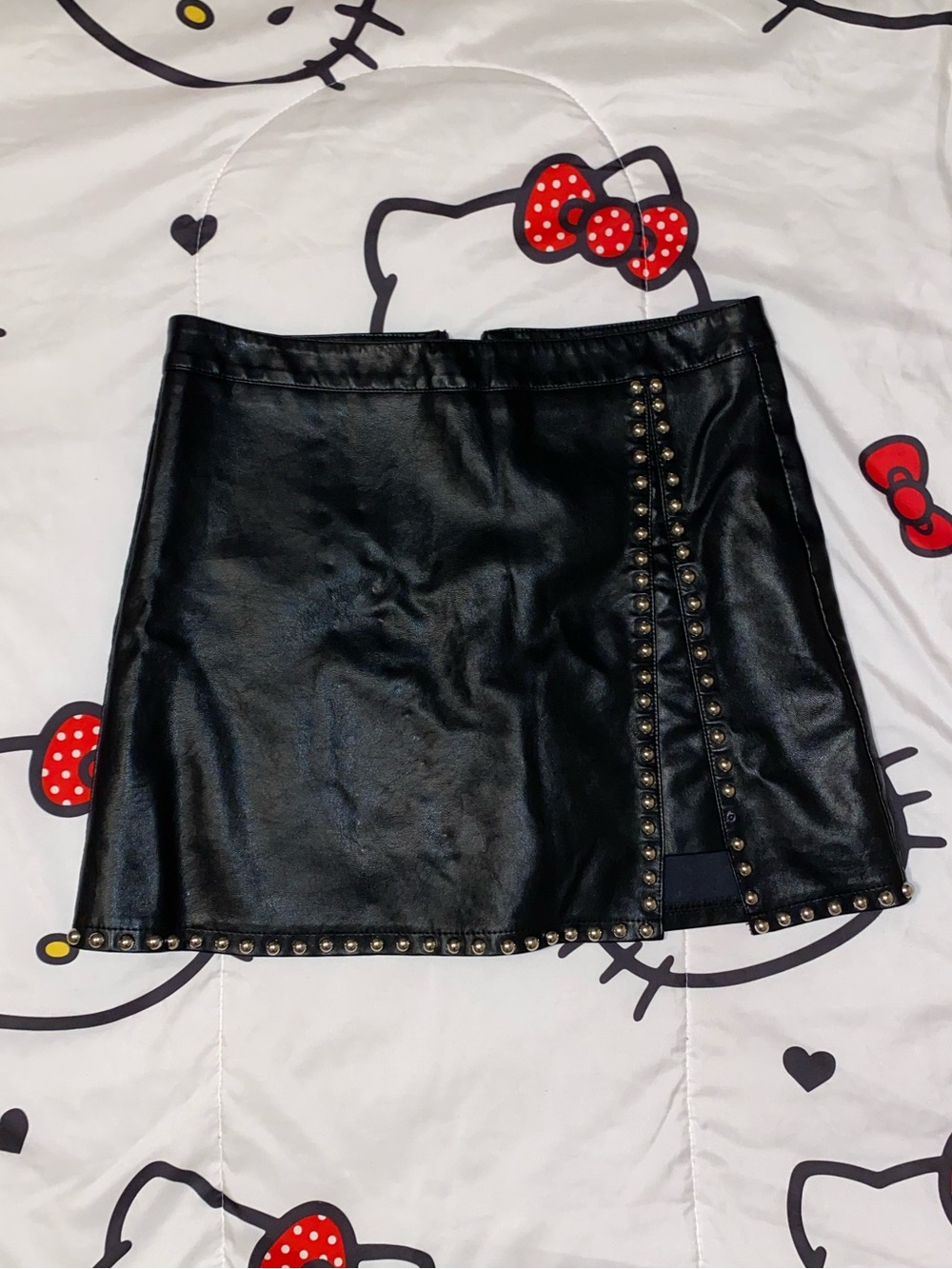 Black Studded Faux Leather Mini Skirt (pls read description)